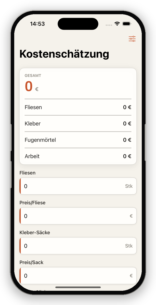 TileWright App – Fliesen-Kosten berechnen