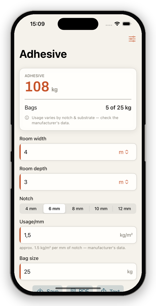 TileWright app – Tile Adhesive Coverage Calculator