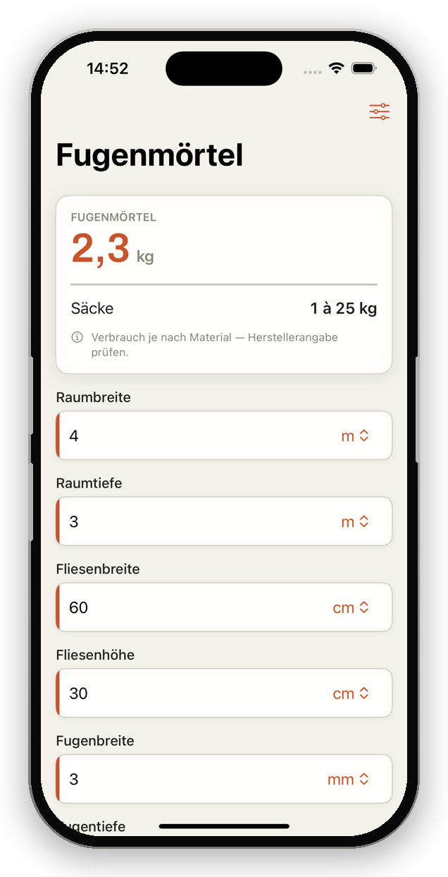 TileWright App – Welche Fugenbreite bei Fliesen?