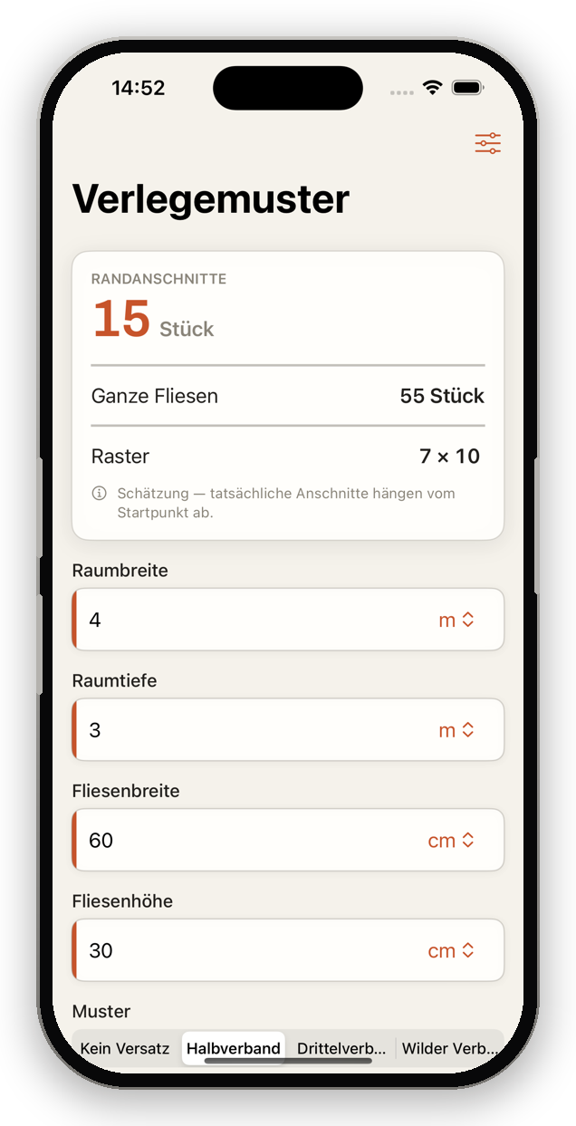 TileWright App – Verlegemuster für Fliesen