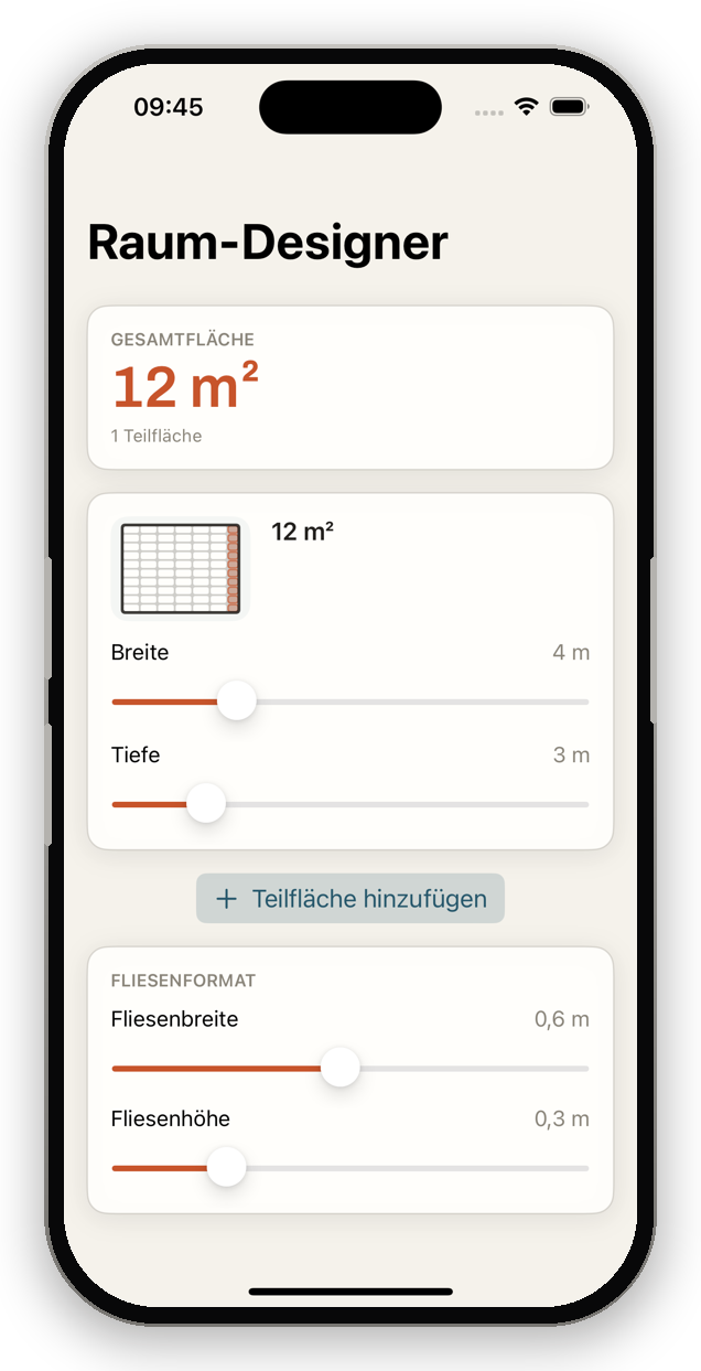 TileWright App – Badezimmer-Fliesen berechnen